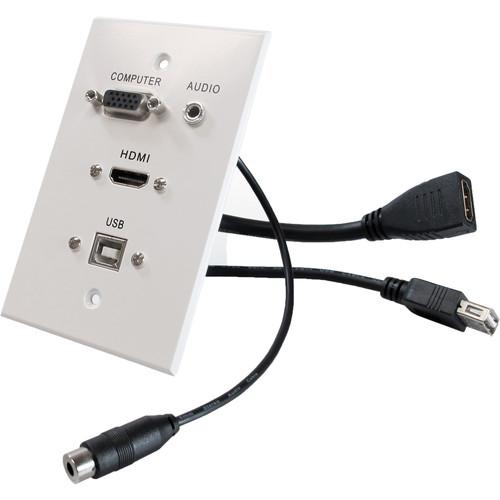 Comprehensive HDMI, VGA, 3.5mm Audio, USB-B to USB-A Pass Thru Single Gang Wall Plate w Pigtails