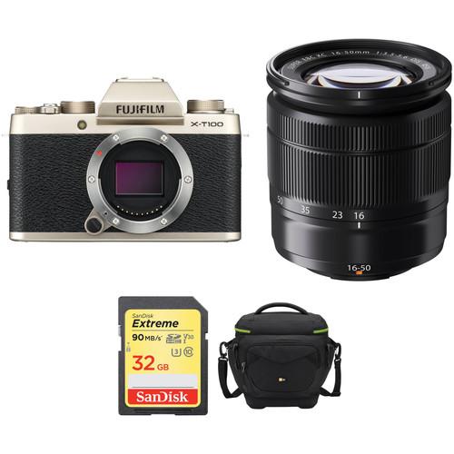 FUJIFILM X-T100 Mirrorless Digital Camera with 16-50mm Lens and Accessories Kit