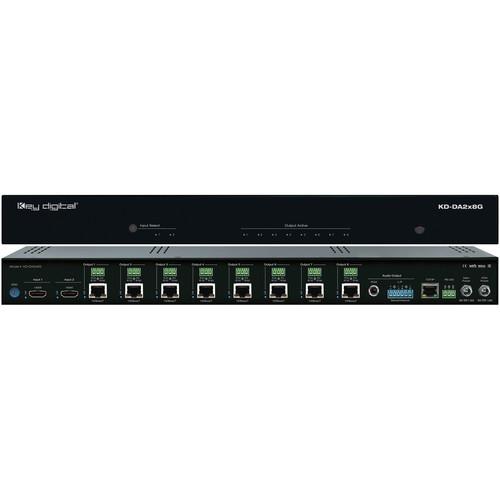 Key-Digital 2x8 4K 18G POH HDBT HDMI Distribution Amplifier Switcher with Audio De-Embedding