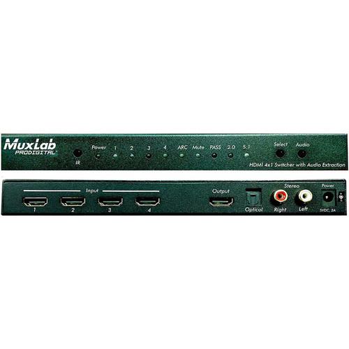 MuxLab 4x1 4K 60 HDMI Switcher with Audio Extraction