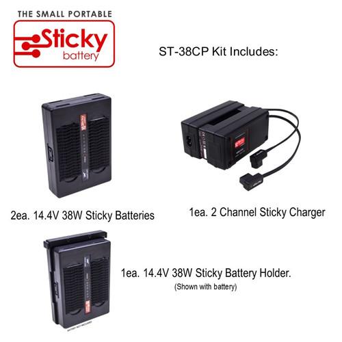 Hawk-Woods Two 14.4V Sticky Battery Packs, 2-Channel Charger & QR Plate
