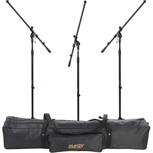 Auray Three Mic Stands and Cables Kit with Stand Bag