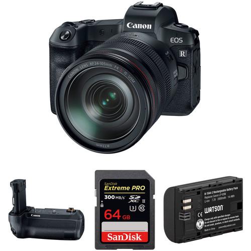 Canon EOS R Mirrorless Digital Camera with 24-105mm Lens and Battery Grip Kit