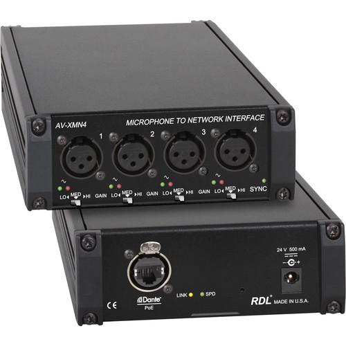 RDL AV-XMN4 4-Channel Microphone to Dante Network Interface