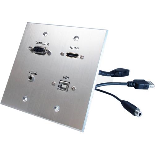Comprehensive HDMI, VGA, 3.5mm Audio, USB-B to USB-A Pass Through Dual Gang Wall Plate with Pigtails - Aluminum