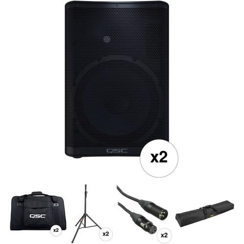 QSC CP12 Compact Loudspeakers with Bags, Stands, and Cables Kit