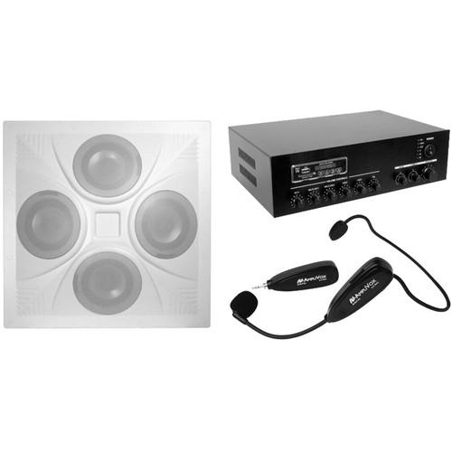 AmpliVox Sound Systems Classroom Audio System with Drop-In 4x6.5" Ceiling Speaker, 7-Channel Mixer, and Wireless Microphone