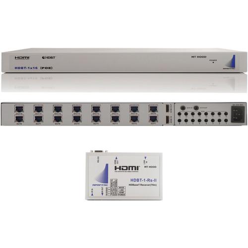 Apantac 1 input, 16 output HDMI Splitter with built-in HDBaseT Extender with IR with POE