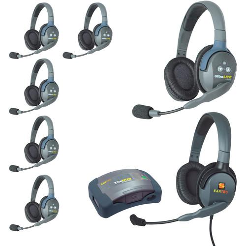 Eartec HUB7DMXDEU UltraLITE 7-Person HUB Intercom System with Max 4G Double Headset