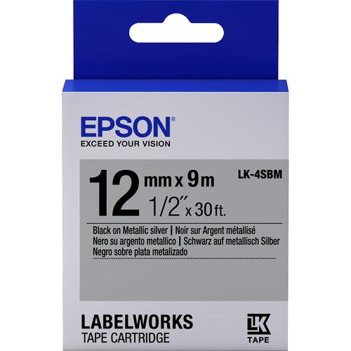 Epson LabelWorks Metallic LK Tape Black on Metallic Silver Cartridge, Epson, LabelWorks, Metallic, LK, Tape, Black, on, Metallic, Silver, Cartridge