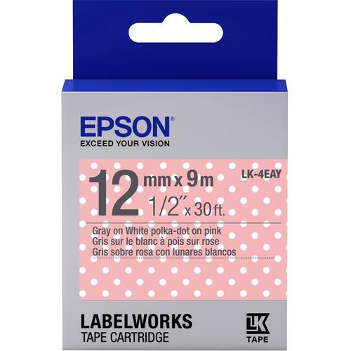 Epson LabelWorks Standard LK Tape Gray on Pink Polka Dot Cartridge, Epson, LabelWorks, Standard, LK, Tape, Gray, on, Pink, Polka, Dot, Cartridge
