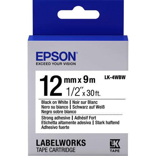 Epson LabelWorks Strong Adhesive LK Tape Black on White Cartridge, Epson, LabelWorks, Strong, Adhesive, LK, Tape, Black, on, White, Cartridge