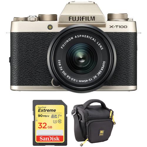 FUJIFILM X-T100 Mirrorless Digital Camera with 15-45mm Lens and Accessory Kit