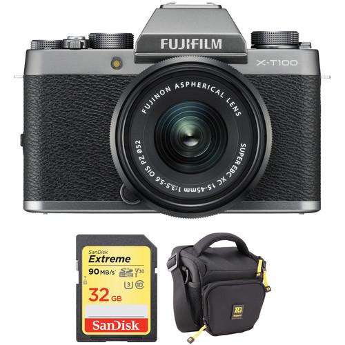 FUJIFILM X-T100 Mirrorless Digital Camera with 15-45mm Lens and Accessory Kit