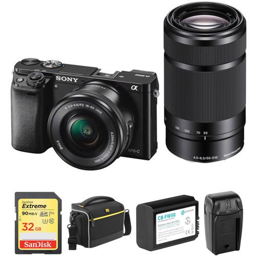 Sony Alpha a6000 Mirrorless Digital Camera with 16-50mm and 55-210mm Lenses with Free Accessories Kit