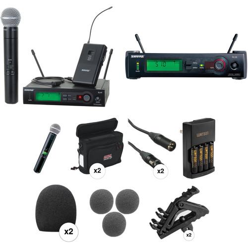 Shure SLX Series Dual Wireless Handheld Microphone and Lavalier Combo Kit
