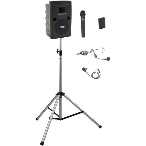 Anchor Audio LIB-BP2-HB Liberty Basic Package 2 - Portable Bluetooth PA System with AIR Transmitter, Bodypack & Wireless Handheld Microphone Transmitters, and Speaker Stand