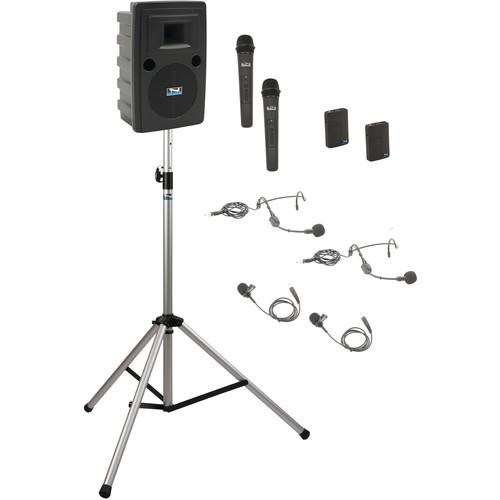 Anchor Audio LIB-BP4-HHBB Liberty Basic Package 4 - Portable Bluetooth PA System with AIR Transmitter, Two Bodypack & Two Wireless Handheld Microphone Transmitters, and Speaker Stand