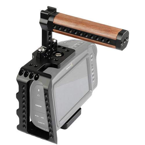 DigitalFoto Solution Limited Cage with Wooden Handle Mini Magic Grip for Blackmagic Design Pocket Cinema Camera 4K