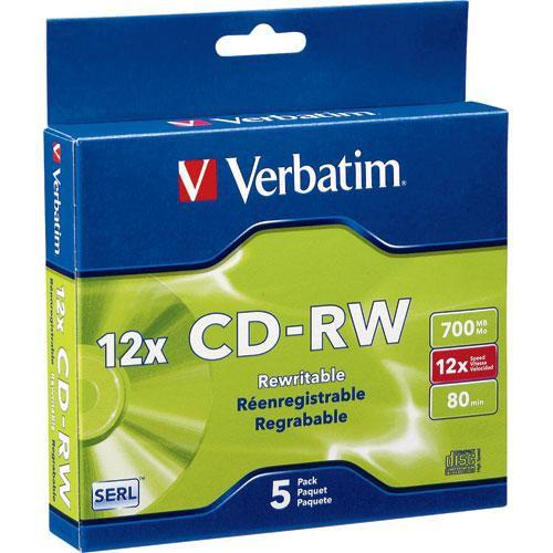 Verbatim CD-RW 700MB Rewritable High Speed Recordable Disc with Slim Jewel Case