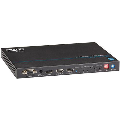 Black Box 4x1 4K Presentation Switcher with HDMI DisplayPort VGA HDBaseT