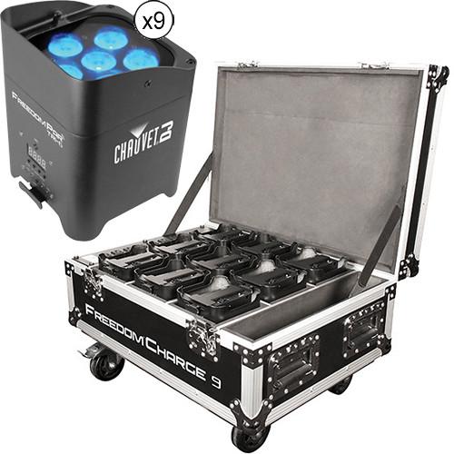 CHAUVET DJ Freedom Par Tri-6 Kit with 9 Lights and Freedom Charge Rolling Case
