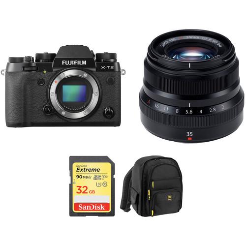 FUJIFILM X-T2 Mirrorless Digital Camera with 35mm f 2 Lens and Accessories Kit