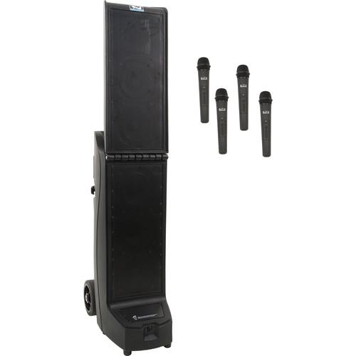 Anchor Audio BIG-QUAD-HHHH Bigfoot 2 Quad Package Portable Line Array Sound System with Bluetooth, AIR Transmitter, and Four Wireless Handheld Microphone Transmitters