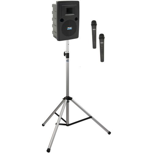 Anchor Audio LIB-BP2-HH Liberty Basic Package 2 Portable Bluetooth PA System with AIR Transmitter, Two Handheld Wireless Microphone Transmitters, and Speaker Stand