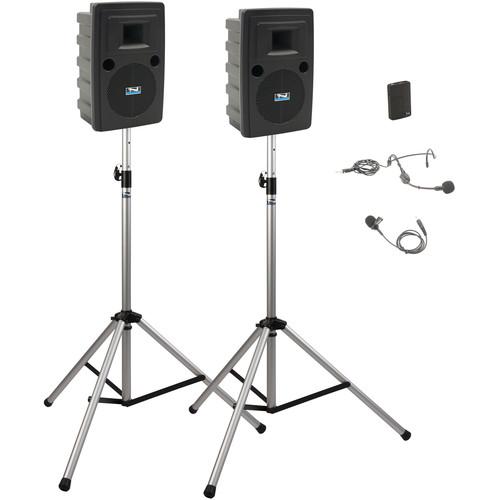 Anchor Audio LIB-DP1-AIR-B Liberty Deluxe AIR Package 1 Portable Bluetooth PA System with AIR Transmitter, Bodypack Transmitter, Wireless Companion Speaker, and Speaker Stands