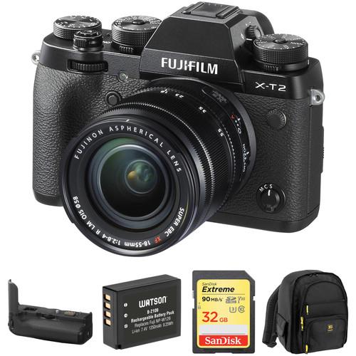 FUJIFILM X-T2 Digital Camera with XF 18-55mm f 2.8-4 R LM OIS Lens and Accessories Kit