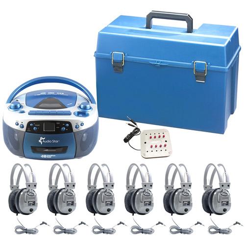 HamiltonBuhl AudioStar MEGA 6-Station Listening Center with USB CD Cassette Radio, CD Tape-to-MP3 Converter & 6 Deluxe Headphones