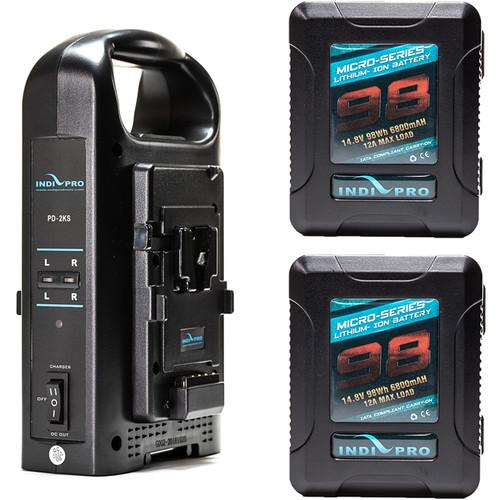 IndiPRO Tools 2 x Micro-Series 98Wh Li-Ion V-Mount Batteries with Dual V-Mount Battery Charger Kit