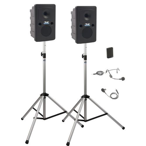 Anchor Audio GG-DP1-AIR-B Go Getter Portable Sound System Deluxe AIR Package 1 with One Wireless Bodypack Transmitter and Wireless Companion Speaker & Speaker Stands