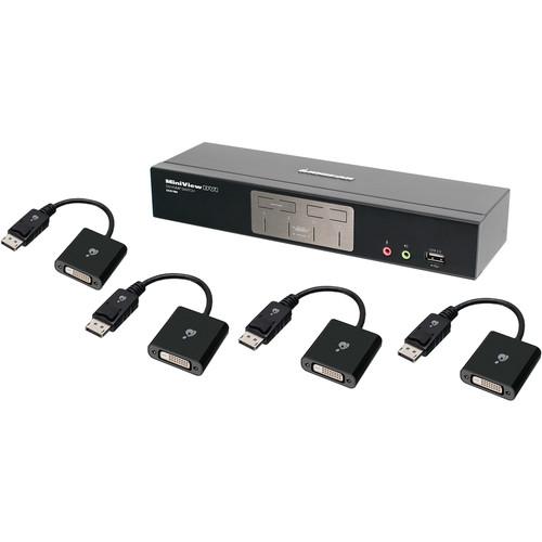 IOGEAR 4-Port Dual-Link DVI KVMP Pro Switch with 2.1 Audio Kit with Four DisplayPort Adapters