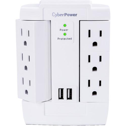 CyberPower Wall Tap with 1200 Joules Surge Protector, 2 USB 2.4A Shared, 6 Swivel Outlet