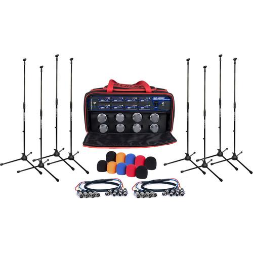 VocoPro UHF-8800-XL - 8-Channel UHF Wireless Handheld Microphone System with XLR Cables, Mic Stands, and Carrying Bag