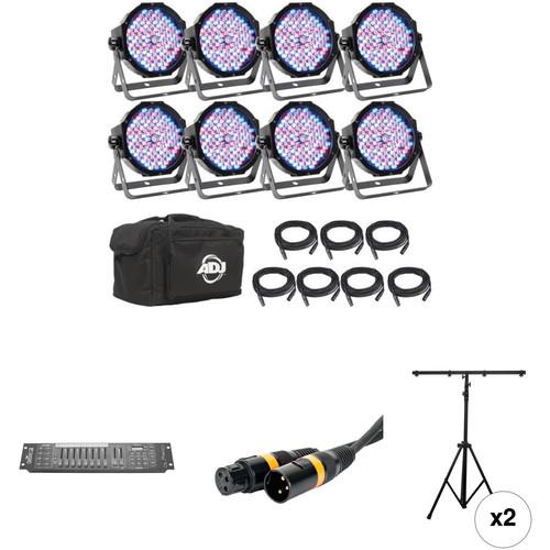 American DJ Mega Flat Pak 8 Plus with DMX Controller and Stands Kit