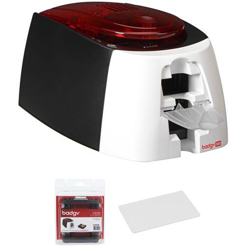 Evolis Badgy Badgy100 Single-Sided Card Printer with YMCKO Ribbon and 500 Cards Kit
