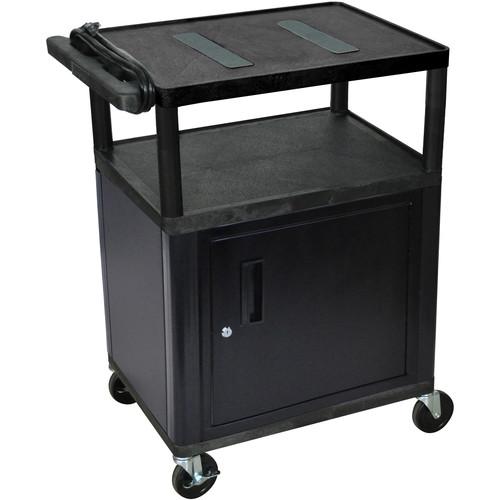 Luxor 34" Endura Table With Storage Cabinet & 3 Surge Protected Outlets - Black Gray