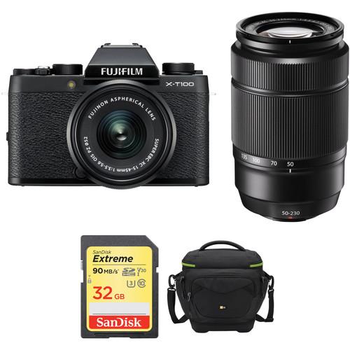 FUJIFILM X-T100 Mirrorless Digital Camera with 15-45mm and 50-230mm Lenses and Accessories Kit