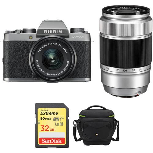 FUJIFILM X-T100 Mirrorless Digital Camera with 15-45mm and 50-230mm Lenses and Accessories Kit
