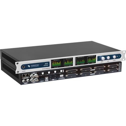 Ferrofish 32 in 32 out AD DA converter with Dante, coaxial and single mode MADI and ADAT