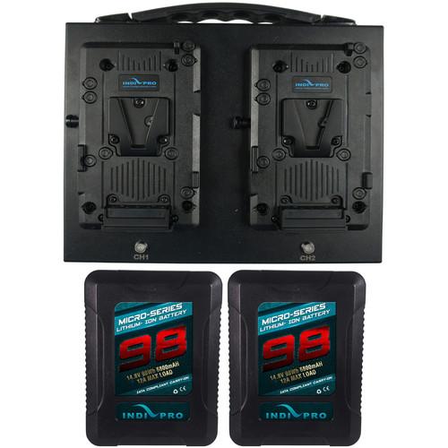 IndiPRO Tools 2x Micro-Series 98Wh V-Mount Li-Ion Batteries with Dual Fusion V-Mount Charger