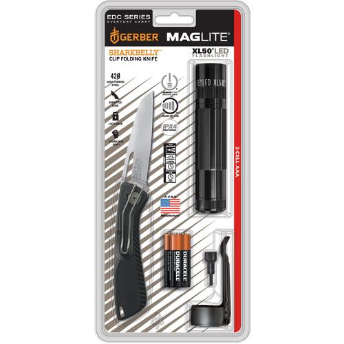 Maglite XL50 3AAA LED Flashlight and Gerber Sharkbelly Folding Knife Kit