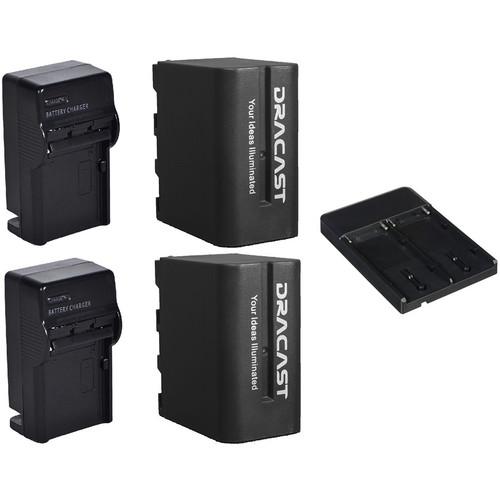 Dracast 2 x NP-F 6600mAh Batteries with Chargers and V-Mount to NPF Converter Kit