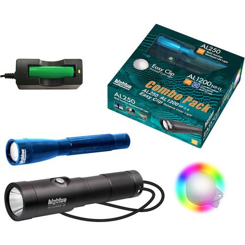 Bigblue Combo Pack: Blue AL250 & AL1200NP-II Dive Lights with Rainbow Clip