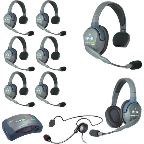 Eartec Ultralite Hub 9 Person System with 7 Single,1 Double,1 Cyber, and Batteries, Charger and Case