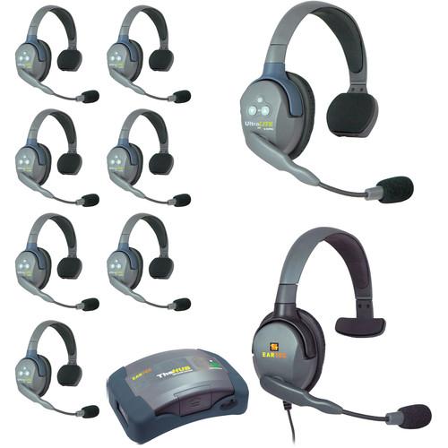 Eartec Ultralite Hub 9 Person System with 8 Single, 1 Max 4G Single, and Batteries, Charger and Case