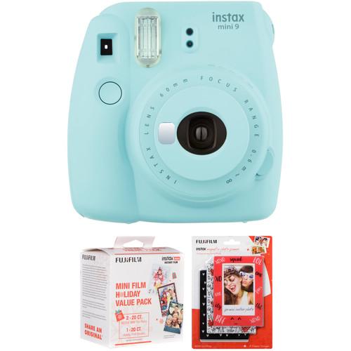 FUJIFILM instax mini 9 Instant Film Camera with Holiday Film Pack and Frame Kit